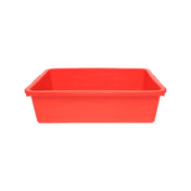 A rectangular, bright red Thunder Group bus box made of durable plastic with straight sides and rounded corners is shown against a plain white background. The bin is empty and viewed from the front, highlighting its depth and open top.