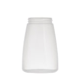 A clear, empty 10 oz BPA free plastic bottle with a wide mouth and no cap is shown against a white background. The bottle has a slightly tapered shape, smooth translucent sides, and can be used as a replacement jar.
