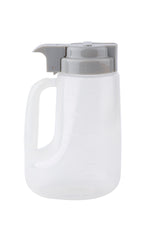 A BPA free, translucent plastic pitcher with a gray flip-top lid and handle, shown against a white background. Measurement markings are faintly visible on the 32 oz dispenser, and the spout is integrated into the lid for easy pouring.