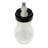 A BPA free frosted plastic spray bottle with a wide, rounded body, topped by a black cap and silver spray nozzle. The nozzle includes a gray trigger, and the cap features two small black screws. Photographed on a white background.