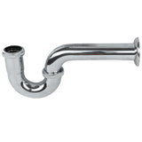 A shiny, 22-gauge chrome plated p-trap with a curved U-shape and threaded IPS drain connection, designed to fit under a sink; photographed against a plain white background.