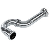 A shiny 22-gauge chrome plated p-trap pipe with a curved U-bend and two threaded connectors, designed for plumbing under sinks with an IPS drain connection to prevent sewer gases from entering buildings. Smooth, reflective finish.