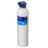 A tall, white Vivreau Purity C500 ADVANCED water filter cartridge with a blue cap and catalytic carbon. The cylindrical filter has a blue and white label with product details, and the top is fitted with a dark blue plastic head for attachment.