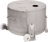 A large, round, stainless steel Hobart 6460-3 potato peeler with a flat lid, two white plastic wheels, a small side door with a handle, and several circular openings and panels on top. The container is set against a white background.