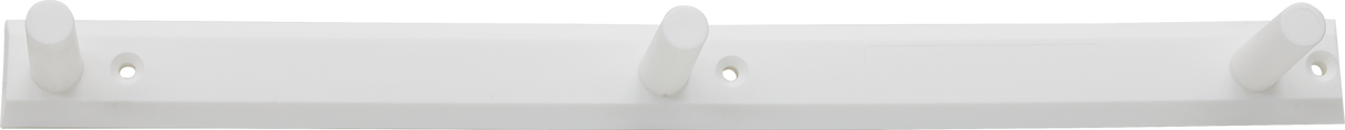 A white Hobart wall rack with four evenly spaced cylindrical pegs and four visible screw holes, photographed against a plain white background. The design is simple and minimalist, perfect for use as a coat rack or plate holder.