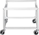 A metal rectangular VPP-CART frame with four black caster wheels, viewed from the front. The frame is simple with no shelves or handles, constructed from silver metal bars. The background is plain and white.