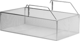 A rectangular, silver metal PRECIPAN Mesh Basket with two curved handles and open sides. Lightweight and airy, it’s perfect for organizing household items or kitchen supplies. The VPP-BASKET boasts a minimalist, modern design.