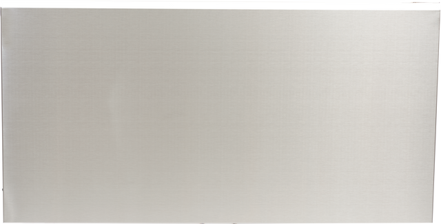 A smooth, metallic, brushed stainless steel surface with a subtle horizontal grain defines the modern look of the Vulcan PRECIPAN Back Panel Enclosure. Soft lighting highlights its industrial style on this clean, unadorned 28 gallon enclosure. No visible handles or markings.
