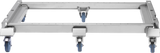 A sturdy rectangular metal Vulcan PRECIPAN Caster Frame Kit with four blue swivel caster wheels, one at each corner, and a central handle. Ideal for transporting heavy equipment like a 40 gallon unit. The background is plain and light-colored.