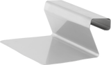 A flat, rectangular piece of silver metal is bent at a right angle with a wide base and a narrower top lip that curves over, forming a sturdy stand—ideal for displaying your PRECIPAN scraper or spatula tool. The surface is smooth and reflective.