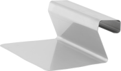 A flat, rectangular piece of silver metal is bent at a right angle with a wide base and a narrower top lip that curves over, forming a sturdy stand—ideal for displaying your PRECIPAN scraper or spatula tool. The surface is smooth and reflective.