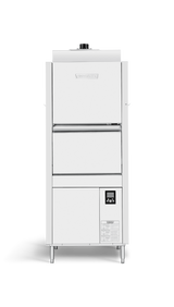 A front-facing Advansys dishwasher with a rectangular stainless steel body, a pull-down handle, control panel with display and buttons at the bottom right, and four metal legs, set against a plain white background.
