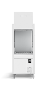 A commercial stainless-steel Advansys dishwasher with a tall, boxy shape, a large front-opening door partially raised, a digital control panel at the bottom right, and four metal legs, photographed against a plain white background.