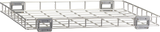 Rectangular metal wire tray with grid pattern, slightly elevated sides, and four gray plastic handles at each corner. The stackable silver tray is compatible with Advansys Hobart commercial utensil washers. Background is plain white.