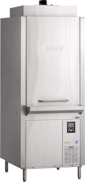 A large, stainless steel Advansys Hobart commercial utensil washer with a vertical rectangular shape. It features a wide handle on the door, control panel with buttons and screen, and stands on four sturdy legs.