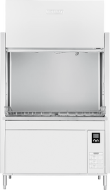 A large, industrial stainless steel Hobart Advansys PW20N ventless pot pan washer with an open front loading area, wire rack, digital control panel on the lower right, and a display label. The machine is clean and modern in design.