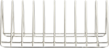 A metal wire rack with evenly spaced vertical slots, designed to hold items upright—perfect for use in a front loading pot/pan/utensil washer. Silver, rectangular, and open-frame structure. The background is plain white.
