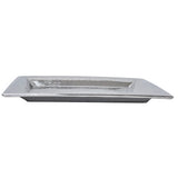 A rectangular, silver Remington Collection tray with a slightly raised rim and a shallow, hammered texture. This modern, minimalist stainless steel tray is dishwasher safe and shown against a plain white background.