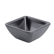 A small, square, black SaferFoods Solutions Ramekin with slightly flared sides, a smooth interior, and subtle horizontal ridges on the exterior, photographed on a white background.