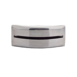 A rectangular, shiny stainless steel object with curved front edges, featuring a narrow horizontal slot in the center. The smooth, reflective TableCraft card holder is photographed against a white background.