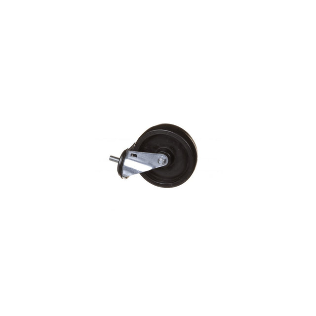 A single black rubber caster swivel wheel from the Radiance Range with a metal mounting bracket is shown against a plain white background. The wheel is positioned horizontally, and the bracket includes a short, protruding axle for attachment.