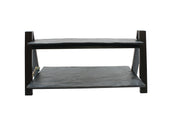 A black, two-tiered rectangular display shelf from the TableCraft Products Frostone Collection Riser Set features textured surfaces and sturdy side supports, photographed against a plain white background. The black riser set appears to be made of metal or similar material.