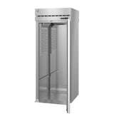 A silver metal cabinet with a door open, resembling a sleek stainless steel refrigerator from the Steelheart Series.