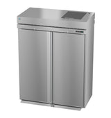A commercial refrigerator from the Steelheart Series, this stainless steel double-door unit with a top-mounted vent and control panel features a sleek, industrial design—perfect for any restaurant or professional kitchen.