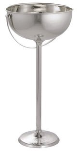A tall, metallic silver beverage stand from the Remington Collection features a shiny, stainless steel finish, a round base, slender stem, and wide bowl-shaped top with handles on each side for easy transport.