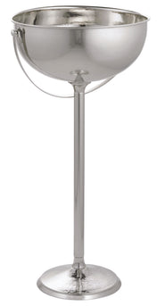 A tall, metallic silver beverage stand from the Remington Collection features a shiny, stainless steel finish, a round base, slender stem, and wide bowl-shaped top with handles on each side for easy transport.