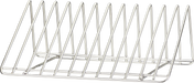 A silver Hobart pan rack with 12 pan capacity, featuring evenly spaced vertical wire dividers and an open design. The slanted base keeps items like plates, cutting boards, or file folders upright and organized.