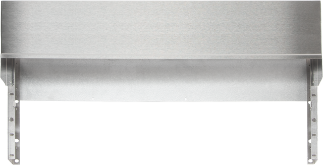 A stainless steel wall-mounted bracket with a brushed finish, designed for Vulcan 36" ranges. It features a broad flat top and two vertical support arms with multiple mounting holes, offering sturdy utilitarian support for equipment or appliances.