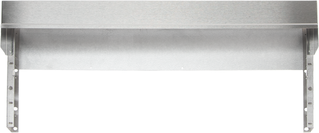 A metallic silver wall bracket or mounting shelf, featuring a 4" stub back and crafted from stainless steel, with a flat top, angled edges, and holes along the vertical supports for adjustable installation. The background is plain and light-colored.
