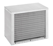 A rectangular metal HVAC air filter unit, compatible with WCC/WCF-2001R & 2201R and CR1200-404A Remote Condenser by Cornelius, features a pleated filter surface in a galvanized housing with smooth sides and sharp edges against a white background.