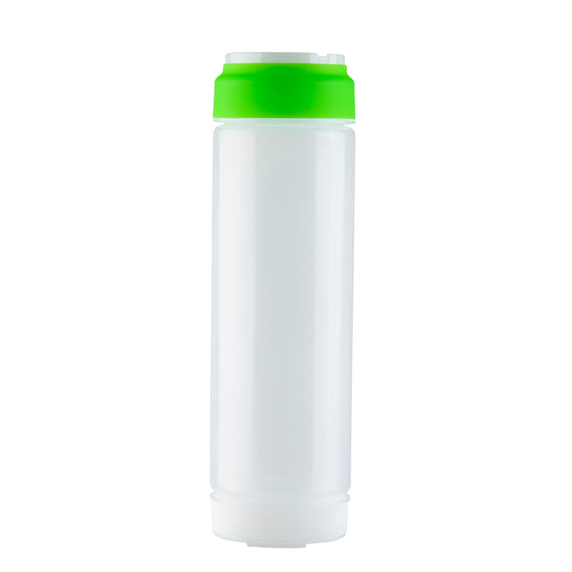 A tall, cylindrical, translucent white plastic bottle with a bright green 53mm cap. The plain bottle, suitable for sauces or silicone products, has no labels or markings and is photographed against a white background.