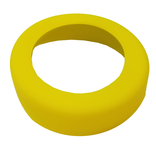 A thick, smooth, yellow silicone foam ring with a wide circular opening, measuring 53mm across, is photographed against a white background. The surface appears soft and slightly matte, with gently rounded edges.