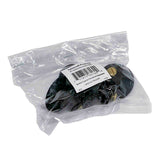 A black object with brass components, featuring Suction Cups, is sealed in a transparent plastic bag with a white barcode sticker labeled Tailstock Product. The bag rests on a white background, and product details are visible through the packaging.