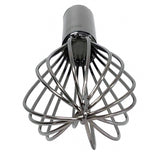 A TableCraft French Whip, crafted from durable stainless steel, stands upright against a white background, its multiple looped wires fanning out evenly from the cylindrical handle.