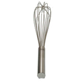 A stainless steel French Whip with a cylindrical handle and balloon-shaped wire loops, perfect for mixing or whipping. The whisk stands upright on a white background and is dishwasher safe for easy cleaning.