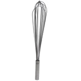 A TableCraft French Whip featuring a cylindrical handle and multiple thin, curved stainless steel wire loops fanning outward, used for mixing or whipping ingredients in cooking or baking. The background is plain and white.