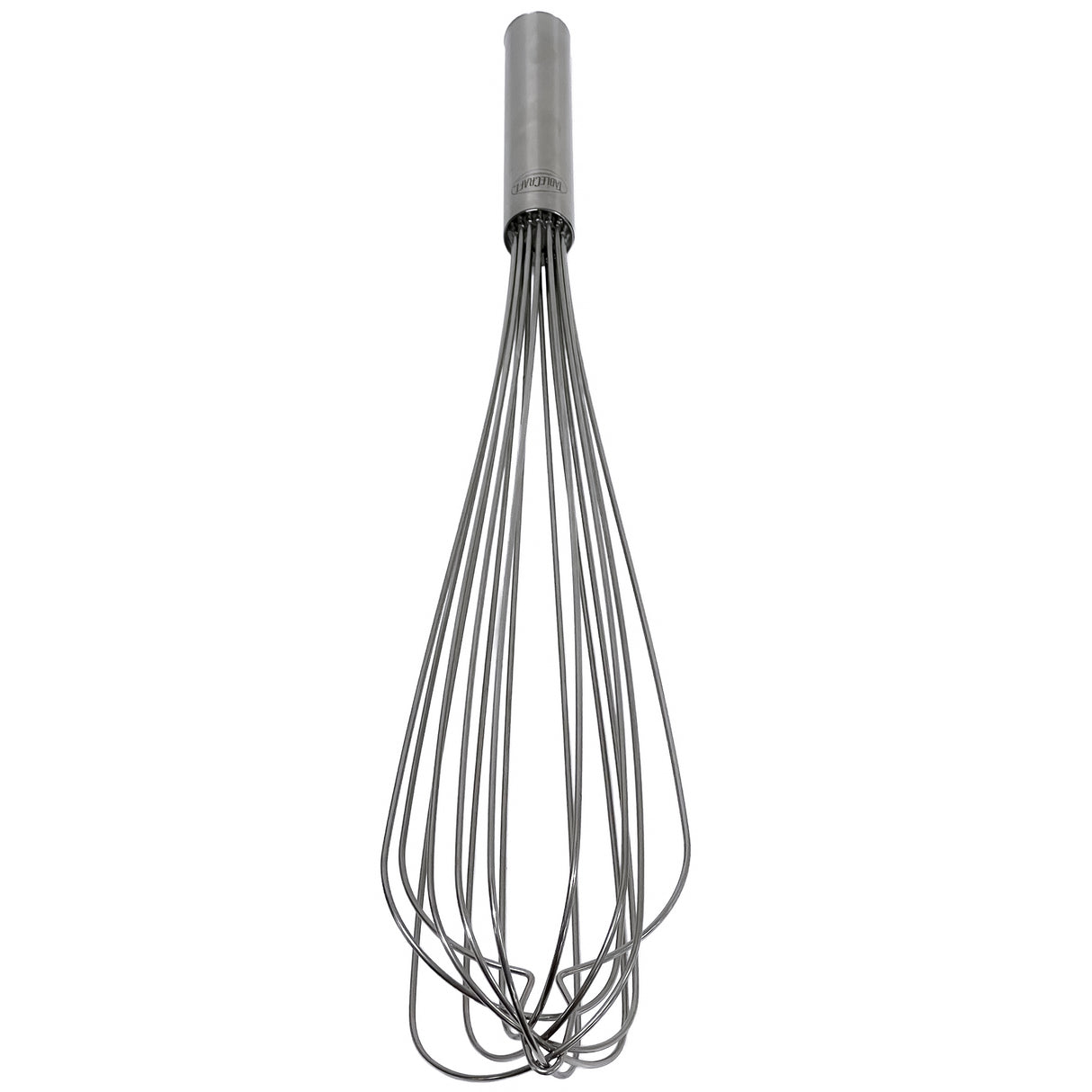 A TableCraft French Whip balloon whisk with a cylindrical handle and several looped stainless steel wire strands fanned out at the bottom, designed for mixing or whipping ingredients. The whisk is photographed against a plain white background.