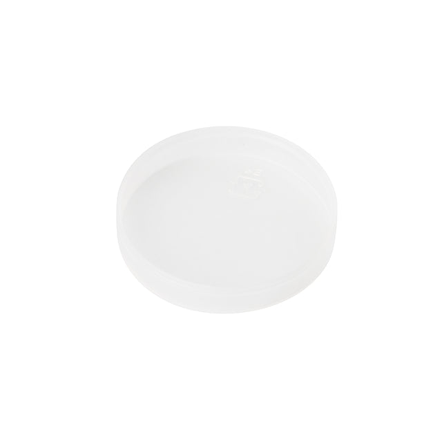 A clear, round plastic petri dish lid is shown on a plain white background. This TableCraft SGJ4 replacement lid is slightly translucent, with smooth edges and a flat top, appearing unused, clean, and dishwasher safe.