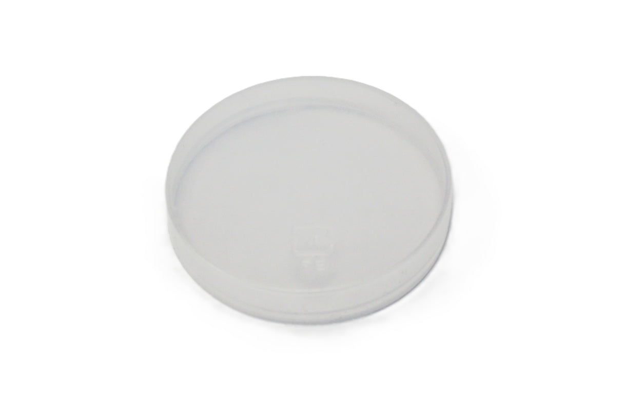 A translucent, round plastic petri dish with a Replacement Lid, shown on a plain white background. The dish is empty and viewed from above, revealing its simple, clean design and dishwasher safe construction.