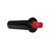 A black cylindrical rolling pin with a wide body and a red, textured handle embossed with “STELLA,” shown on a white background. The rolling pin’s smooth, glossy finish gives it a modern look, much like an in-counter cup dispenser with a Perfect-Fit gasket system.