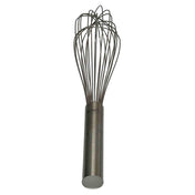 A TableCraft piano whip crafted from stainless steel, featuring a smooth, solid handle and a balloon-shaped looped wire head—perfect for efficiently stirring and mixing ingredients.