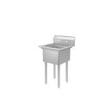 The MixRite sink is a stainless steel utility 1-compartment sink featuring a deep rectangular basin, a short backsplash, and four cylindrical legs. Designed for commercial or industrial use, it stands against a plain white background.