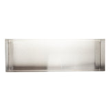 A rectangular, silver-colored stainless steel bowl with slightly raised edges, viewed from above against a white background. The smooth, reflective tray is empty and dishwasher safe for easy cleaning.