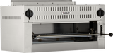 A stainless steel Vulcan Salamander Broiler with a heavy duty burner, open front, two black control knobs, vented panel, and adjustable rack for broiling food. This natural gas broiler is ideal for countertop or wall installation.