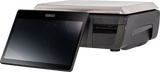 A black and gray Hobart GTIP-DC device features a large operator display tilted forward and a boxy main unit behind it, resembling a point-of-sale system or industrial GTI printer, with a metallic top cover and angular design elements.