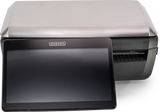A large, rectangular stainless steel device with a dark screen labeled Hobart GTIP-DC on the front. The device features a tablet-like operator display in front, partially covering its sleek and modern panel.
